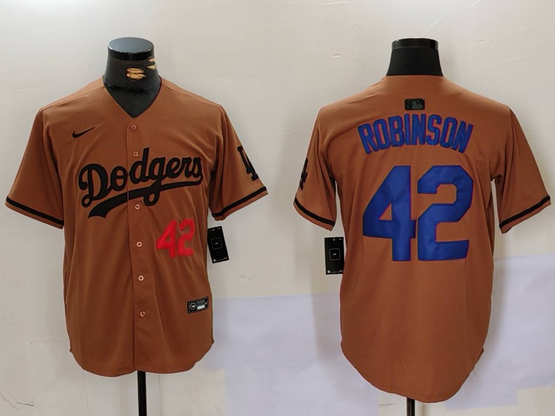 Men Los Angeles Dodgers 42 Robinson army green joint name 2024 Nike MLB Jersey style 3